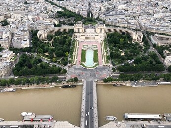 aerial view of seine river and palais de chaillot on trocadero, paris, europe