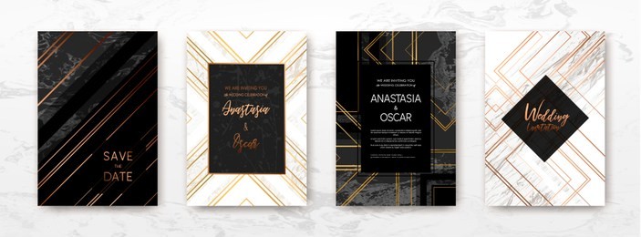 art deco gold, black, white marble template, artistic covers design, colorful texture, realistic cube, backgrounds. trendy pattern, graphic poster, geometric brochure, cards. vector illustration.