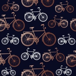 copper bike seamless pattern, elegant concept design with bicycle silhouette in bronze color.