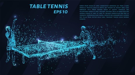 table tennis of blue glowing dots. tennis players play the match