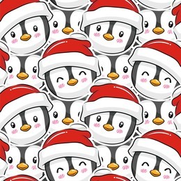 christmas cute penguin santa claus, seamless pattern, cartoon illustration 