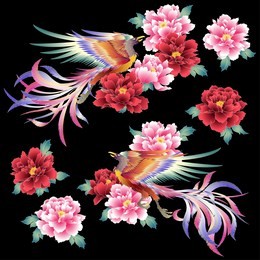 illustration of a chinese phoenix and the peony,