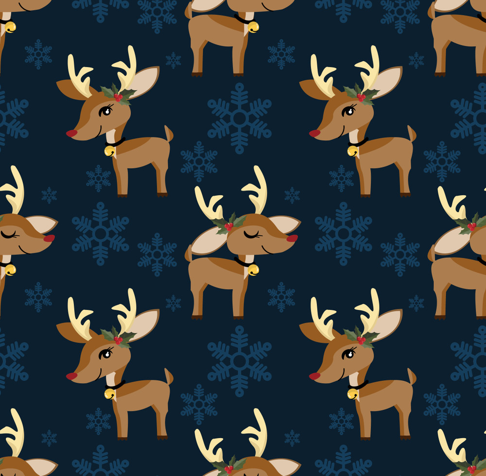 cute reindeer with holly berries seamless pattern. cute christmas holidays cartoon character background.