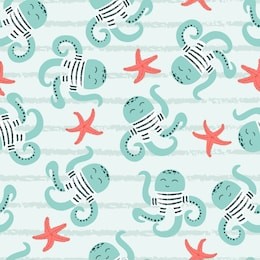 seamless sea pattern with cute underwater animals - octopus and starfish.