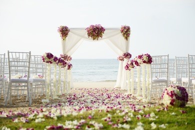 wedding setting on the beach.