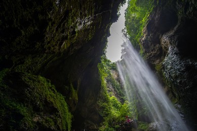 waterfall in wulong karst national geology park, chongqing, china