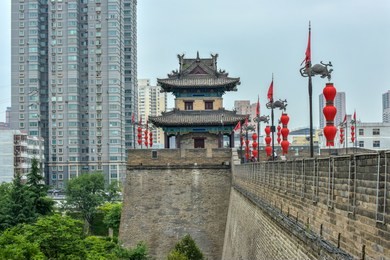 shaanxi ancient city wall and bell tower and drum tower, xi'an, china