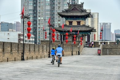shaanxi ancient city wall and bell tower and drum tower, xi'an, china