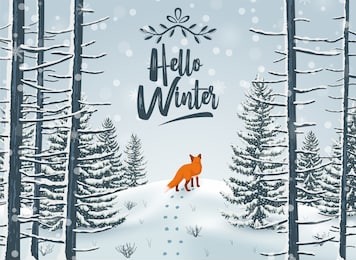 happy winter with forest landscape and fox animal