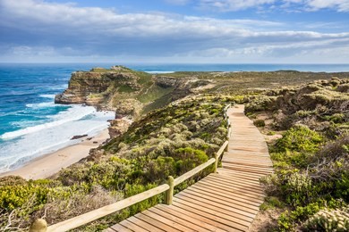 a route from cape point to cape of good hope in sunny day. western cape province, south africa.