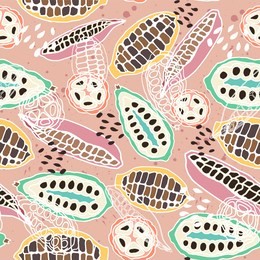 colorful stylized cacao pods seamless vector pattern background. ideal for fabric, home decor, apparel and accessories, wallpaper, packaging and other paper goods.