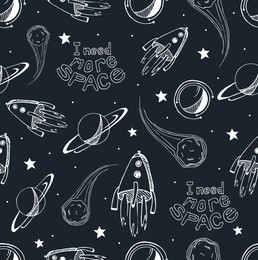 hand drawn seamless pattern. space background. i need more space.