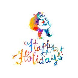 happy holidays card with santa claus. hand writing watercolor splash paint letters