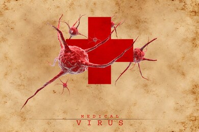 3d millustration of virus bacteria cells in abstract vintage model medical background