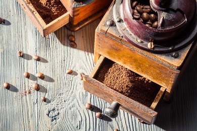 ground coffee in the old-fashioned grinders