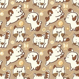 seamless pattern- puppies and  kittens