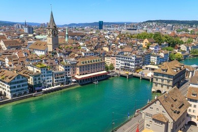 zurich cityscape (aerial view from elevated position)