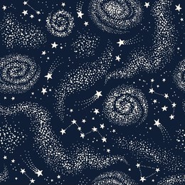 vector galaxy seamless pattern with nebula, constellations and stars. blue space background