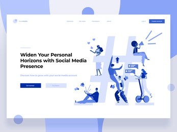 relationship, online dating and networking concept - people sharing information via social media platforms and interacting with icons. landing concept. flat vector illustration