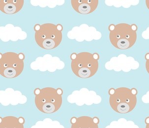 baby seamless pattern with cute bear and clouds. vector illustration for children's print, wallpaper, fashion design