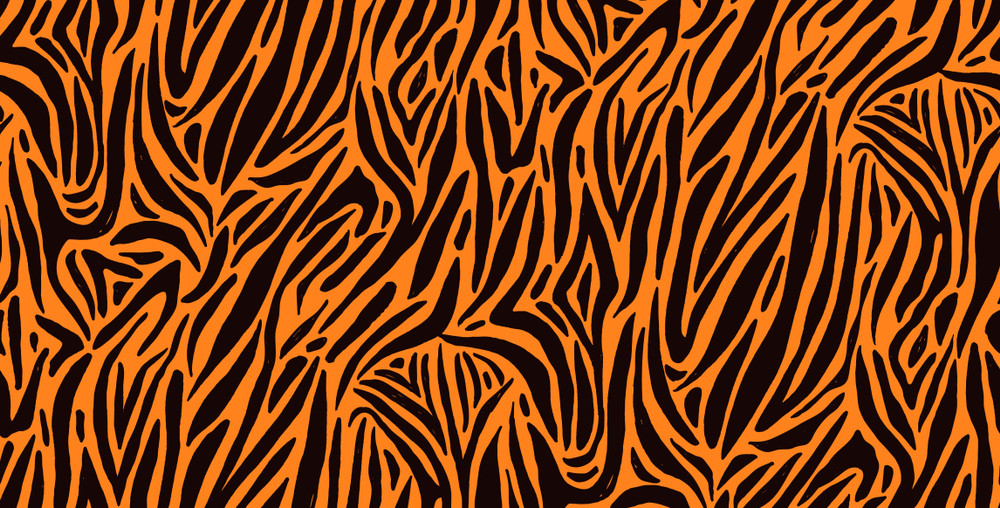 natural seamless pattern with orange zebra or tiger coat of fur texture. bright colored animal backdrop with stripes. vector illustration in flat style for wrapping paper, textile print, wallpaper.