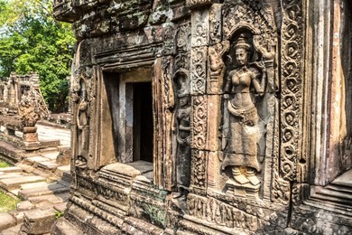 banteay kdei temple is khmer ancient temple in complex angkor wat in siem reap, cambodia in a summer day