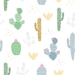 seamless pattern with cactus on light background. vector illustration for printing on packaging paper, dishes, bed linen and clothes. cute baby background.