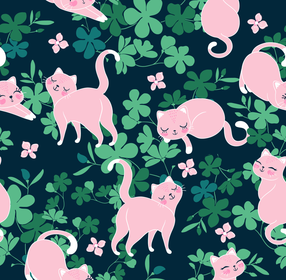 cute cats seamless pattern vector drawing for kids fashion, t-shirt, greeting cards, wallpapers.