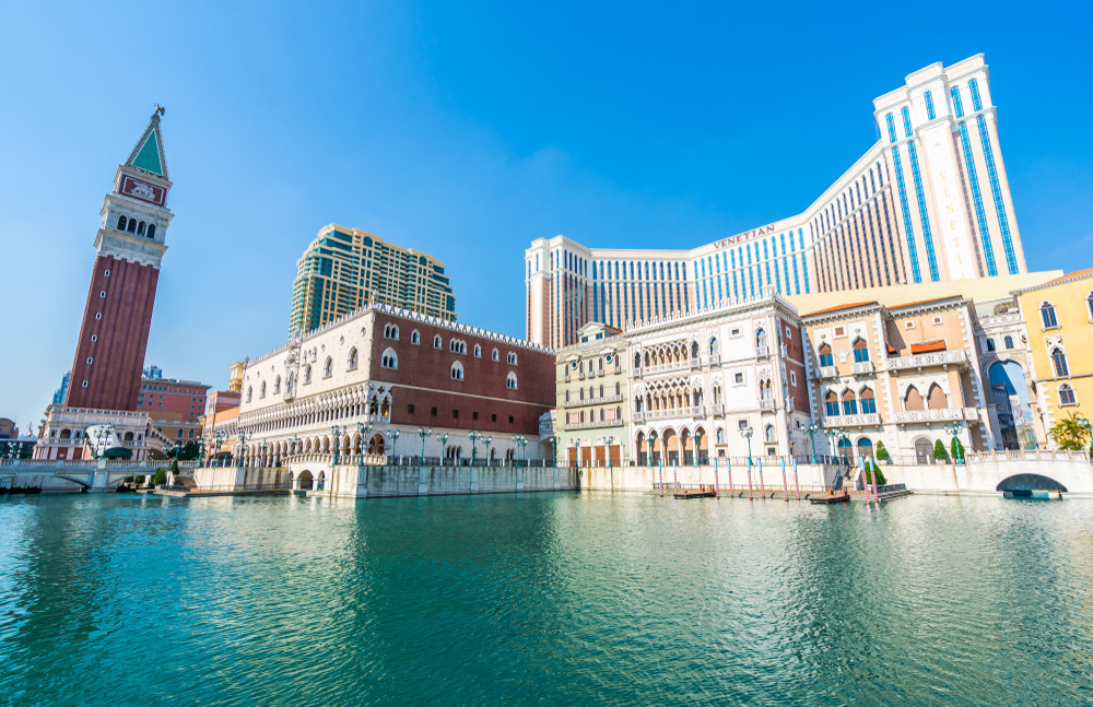 beautiful architecture building of venetian and other hotel resort and casino in macau city at night