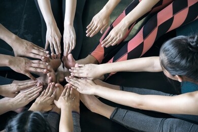 yoga team practice exercise class concept 