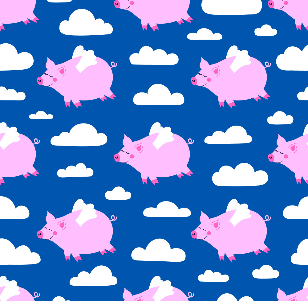 vector seamless pattern with cute flying pigs. childish background with hand drawn funny animals. piglets and clouds in the sky.