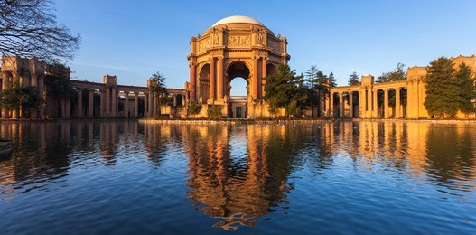 palace of fine arts in early morning light in san francisco, california.