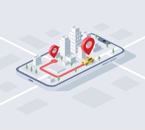 city taxi device app isometrics 3d illustration