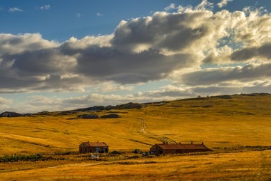 rural homes in the mongolian grasslands of hailar, china during autumn