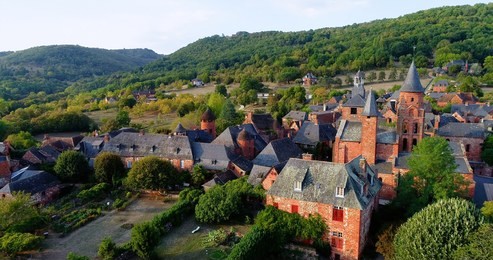 french village in aerial view, collonges france