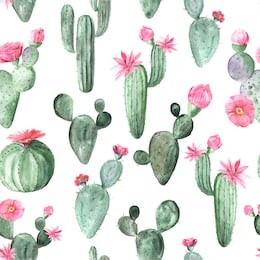seamless pattern wit watercolor hand painted exotic cactus with pink flowers. set of tropic succulents and flowering plants. mexican style background perfect for fabric textile and wrapping paper