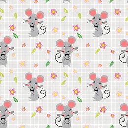 cute mice and lovely flowers seamless pattern. cute animal concept.