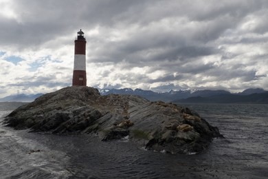 les eclaireurs lighthouse island in the middle of the beagle channel, close to ushuaia city in argentina. tierra del fuego island, patagonia.