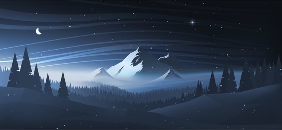 night mountain winter landscape. vector illustration