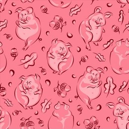 seamless pattern, symbol 2019, pigs, vector graphics