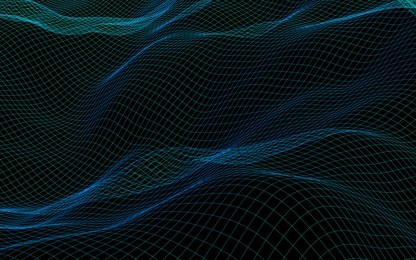 abstract landscape on a dark background. cyberspace blue grid. hi-tech network. 3d illustration