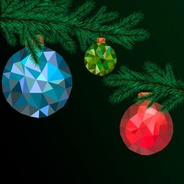 low poly merry christmas balls vector illustration. happy new year greeting card or flyer concept illustration.