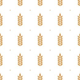 vector seamless pattern illustration ears of wheat on white background. whole grain, organic, for bakery package, bread products. 