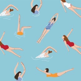 young women swimming in the pool. seamless pattern. vector illustration. summer pattern print