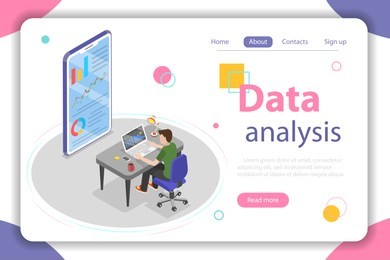 flat isometric vector concept of business statistics and analytics, audit report, company performance analysis.