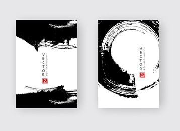 black ink brush stroke on white background. japanese style. vector illustration of grunge circle stains