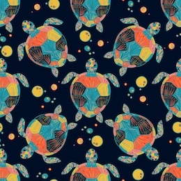 seamless vector pattern of sea turtles and tropical fish