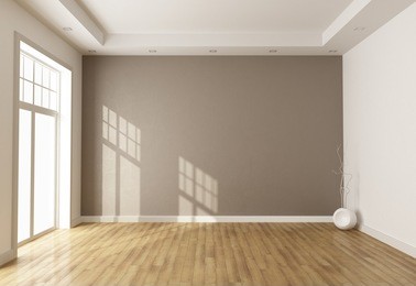 empty brown room with window and parquet - rendering