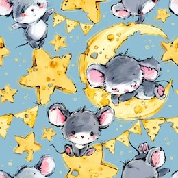 cute mice seamless background. funny cartoon mouse? moon and star pattern.