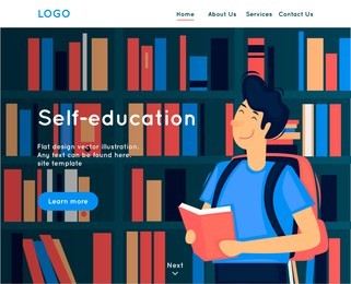 site template, self-education, reading, library. web page design. website and mobile development. flat vector illustration in cartoon style.